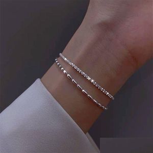 Bangle Fashion 925 Sterling Sier Double Layer Armband Pärlor Utsökta enkla kvinnor Fina smycken Tillbehör 220831 Drop Delivery Brac Dhilw