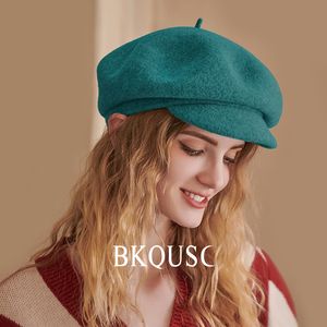 Berets Mulheres Lã Caps Beret Cor Sólida Inverno Quente Vintage Inglês Chapéus Unissex Casual Ajustável Azul Puro Lã Retro Sboy Hat 230907