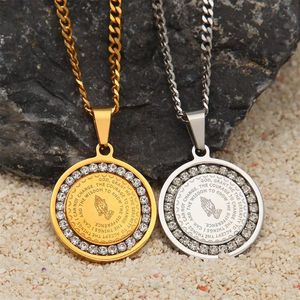 Pendant Necklaces Hip Hop Men's Jesus Praying Hand Dog Tag Army Chain For Men Gold Color Stainless Steel Bible Prayer Jewelry254Z
