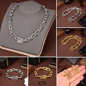 Titanium steel Great B letter Thick chain necklace female exaggerated temperament retro glamorous earrings women Punk 18K gold pla2648