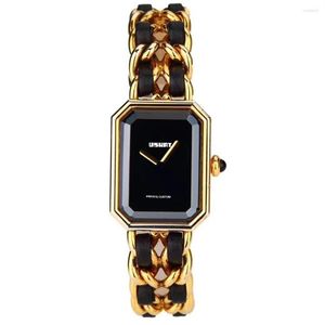 Zegarek 2022 Kobiety oglądają luksusowy styl Small Dial Square Fashion Retro Braided Chain Skórzowy wskaźnik Pasku Stalowy Kartz2476