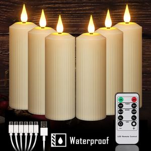 Mumlar LED mumla şarj edilebilir usb tarafından titreyen alev düğün dekoratif tealight zamanlı uzaktan sütun 230907