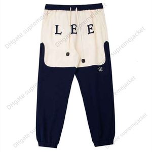 High quality Luo Jia's early autumn 2022 stitching contrast embroidered letters Men's and Women's drawstring loose casual pants Cotton