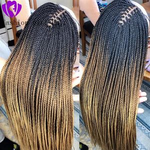 Synthetic Long Braided lace front Wigs Braiding Crochet Hair With baby hair box braids Wig for American African Women300c