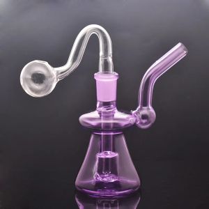 Cheapest Mini Glass Bongs Oil Burner Dab Rigs 14mm Female Pink Purple Matrix Perc Small Bubbler Beaker Bong Water Pipes with Curved Oil LL