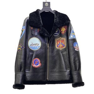 Top Gun Mens Furs Parkas Multi-Mark Aviator B3 Fur في سترات جلدية واحدة من الأغنام