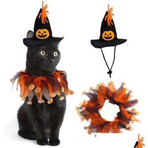 Dog Apparel Halloween Clothes Cat Funny Pet Clothing Role Playing Suit Witch Hat Pumpkin Collar Party Ps2131 Drop Delivery Home Garden Dhajn