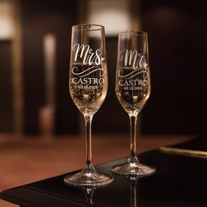 Outros suprimentos para festas de eventos 2 unidades / conjunto Personalizado Mr e Mrs Champagne Flutes Personalizado Noiva Noivo Nome Óculos para brinde de casamento presente para chá de panela 230907