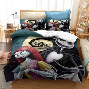 Conjuntos de cama Nightmare Before Christmas Bedding Set Dia dos Namorados Decoração Presentes Soft Duvet Cover Jack e Sally Bed Consolador Capa 230908