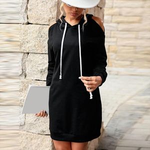 Casual Dresses Women Mini Hoodie Dress Off Shoulder Solid Color Long Sleeve Loose Autumn Winter Hollow Out Sweatshirt Streetwear