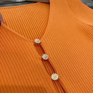 女性用セーターサンスタイルオレンジ色のレディプルオーバー夏の短袖クロップトップTシャツニット用Tシャツ