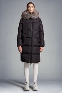 2023 겨울 여자의 흰 오리 다운 파파 Zip Jackets 모피 후드 스트라이프 여성의 슬림 긴 코트 mk23006