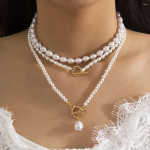 Choker diezi fransk stil y2k barock pärlhjärta halsband för kvinnor romatiska mode flerskiktskedja smyckesuppsättningar