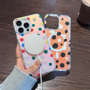 Modegradient färgglada aurora laser godis polka dot magnet för magsafe trådlös laddning täcker mjuk tpu frostad hård dator för iPhone 15 14 13 12 11 pro plus max