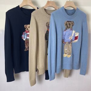 작은 곰 자수가있는 25S 고품질 폴로 티셔츠 100% 순수한 면직 니트 여성 둥근 목 풀 오버 스웨터 다목적 패션 탑