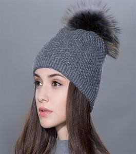 Fur Pompom Hat Thick Winter For Women Cap New Hats Knitted Cashmere Wool Caps Female Skullies Beanies Headgear Winter Girl Lady 11