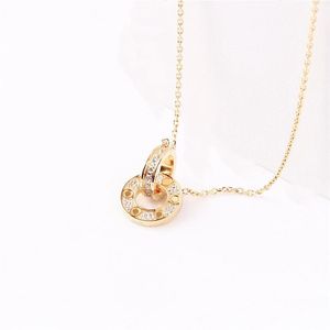 18K Gold Double Ring Necklace Designer Women's Pendant Girl's Valentine's Day Gift 316L Stainless Steel Jewelry Fac277j