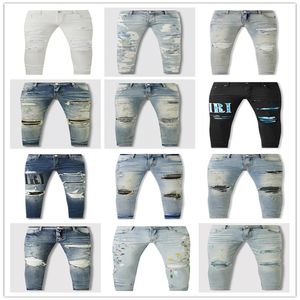 22SS högkvalitativ amirs casual streetwear svart smal fit jeans män 2023 ny höst maskulina brev jean byxor mens trendiga dansklubb mager jeans turerare amirs