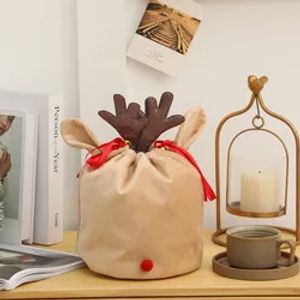 UPS Wholesale Custom Cute Reindeer Velvet Drawstring Santa Sack Antler Christmas Gift Bag 9.8 fast