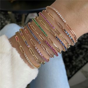 Charm Bracelets 2023 Baru Klip Kertas Splice Gelang Tenis Wanita Mewah Warna Warni Kubik Zirkonia Emas Zircon Kerajinan Perhiasan Pesta Hadiah 230907