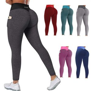 Pantaloni da yoga da donna Leggings sportivi Abbigliamento sportivo tascabile Esercizio Elastico Fitness Palestra Legging Pantaloni push up senza cuciture a vita alta V288F