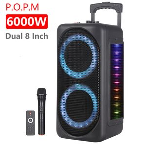 ポータブルSERSデュアル8インチ6000W屋外レバートロリーオーディオカラオケパーティーボックスRGB Bluetooth Ser EQカラフルなLEDライトリング付きマイクリモート230908