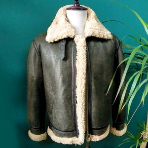 Couro masculino falso grosso marrom rachando shearling jaqueta homens 100 natural pele de carneiro inverno homem casacos quentes b3 bombardeiro roupas 230908