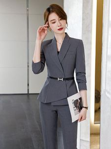 Calças femininas de duas peças de alta qualidade tecido mulheres pantsuits trabalho de negócios desgaste formal blazers feminino senhoras escritório profissional ol estilos