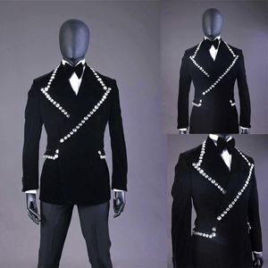 Luxury Crystal Mens Wedding Tuxedos Slim Fit Gorgeous skräddarsydd pärlor Peaked Lapel Jacket One Piece Manlig kostymrock