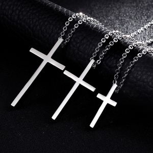 Pendant Necklaces Steel Cross Pendant Necklace for Men Women Minimalist Jewelry Male Female Prayer Necklaces Chokers Silver Color Gift 230907