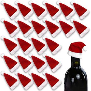 Christmas Decorations Mini Santa Hat Cup Bottles Cover 2010PCS Hats Silverware Holders Holder for Cristmas Table Setting 230907