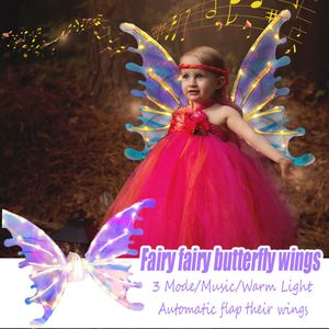 Andra festliga festförsörjningar Elf Halloween Fairy Wings for Girl Electric Glowing Butterfly Kids Birthday Pet and Christmas Dress Up 230907