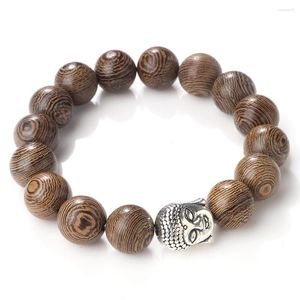 Strand 8 10 12MM braccialetto di perline di legno per uomo donna testa di Buddha braccialetti con ciondoli yoga braccialetti elastici distanza gioielli amico regali