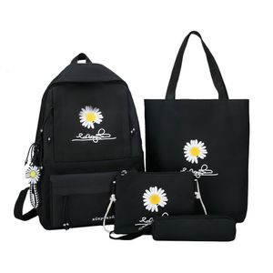 Школьные сумки, 4 шт./компл., женские школьные рюкзаки, школьная сумка с маргариткой, холст для подростков, девочек, студенческая сумка для книг, сумка для мальчиков, Bolsas Mochilas 230907