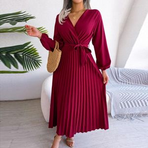 Casual Dresses Elegant Corset Party Dress for Women 2023 Autumn Winter Y2K Ins Long Lantern Sleeve V Neck High midje snörningskväll