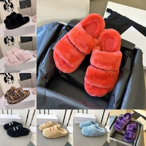 Pelz Slipper Slides Triomphe Open in Shearling Wolle Offene Hausschuhe Luxus Winter Flachstoff Flauschig Pelzige Damen Mule Leopardenmuster Slide Schuhe Größe e2xQ#