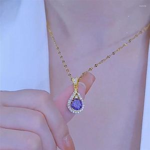 Naszyjniki wiszące duże fioletowe kryształowy naszyjnik dla kobiet osobowość luksusowy codzienny akcesorium na imprezę biżuterii dar dziewczyny