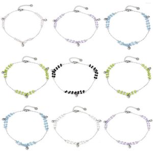 Fußkettchen 304 Edelstahl Glas Reisperle Handgefertigte Doppelschicht-Gliederkette Fußkettchen Herzanhänger Für Frauen Schmuck Geschenk 25 cm lang 1 Stück