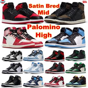 Hög satin uppfödd palomion basketskor 1s mid hyper royal ljus rök grå vridning mocka unc toe treu blå vit mörk mocka grönt patent blå glädje domstol lila sneakers