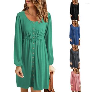 Casual Dresses Elegant Button Corset Dress For Women 2023 Y2K INS Fashion Autumn Winter Long Sleeve O Neck Single Breasted Party