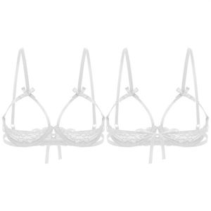 Öppna bröstvårtan Bh Sexy Erotic Women Open Cup Bh Cut Out Breast Underwear See Through Sheer Lace Lingerie Shelf Underwear335w