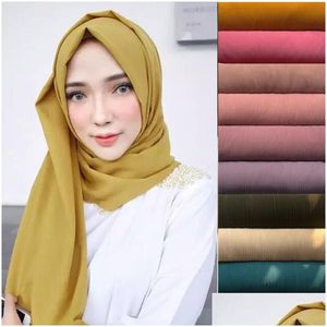 Bandanas Women Plain Bubble Chiffon Scarf Hijab Wrap Solid Color Shawls Headband Muslim Hijabs Scarves Drop Delivery Fashion Dhgarden Dhe4V
