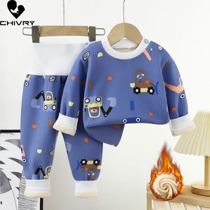 Kleidung Sets Kinder Jungen Mädchen Pyjama Cartoon Langarm Dicke Warme T-shirt Tops mit Hosen Baby Herbst Winter Schlafen Tragen 230907