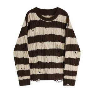 Deeptown Korean Style Grunge Pasped Oversize Sweter Kobiety Vintage Harajuku Hollow Out Knited Top Hippie Kpop Casual Jumper