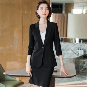 Two Piece Dress Summer Formal Women Business Suit Skirt And Jacket Set Black Blazer Office Ladies Work Uniform Half Sleeve