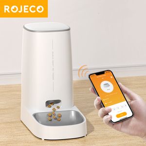 Kosze miski karmniki Rojeco automatyczne karmnik Pet Smart Wi -Fi Food Kibble Dispenser Pilot Auto dla psa suche akcesoria 230907