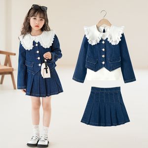 Clothing Sets Set kardigan anak perempuan rok pendek Korea musim semi gugur 2023 jaket Junior atasan remaja 230907