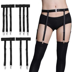 Women's Adjustable Black Elastic Garter Belt with Metal Clips for Thigh High Stockings, Sexy Simplicity Design