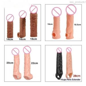 massagerAdult massager FXINBA New 14-28cm Realistic Penis Extender Sleeve Reusable Adults sex Toys For Men Delay Ejaculation Dick Enlargement626R