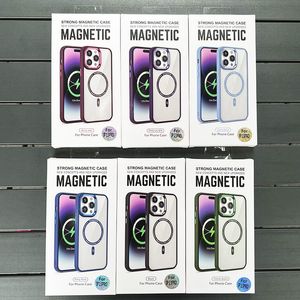 Bunt transparent für Magsafe magnetische kabellose Ladehülle für iPhone 15 11 12 13 14 Pro Max Plus X Xs Hartacryl stoßfeste Hybrid-Rüstungsabdeckung mit Box